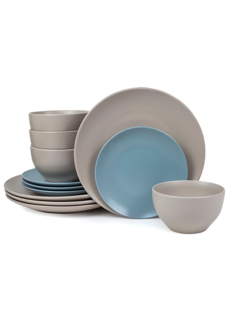 Jaspe 12-Pieces Stoneware Dinnerware Set, Dinner Set, Kitchen Dinnerware Ceramic Crockery Set, Dinner Service Set for 4, 26cm Dinner Plate, Side Plate, Cereal Bowl, Sg Glaze color