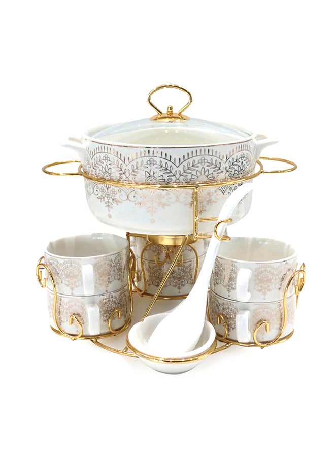 Shallow Bone China Porcelain 17-Piece Soup Set - White and Gold Elegance - CX1526-Y153
