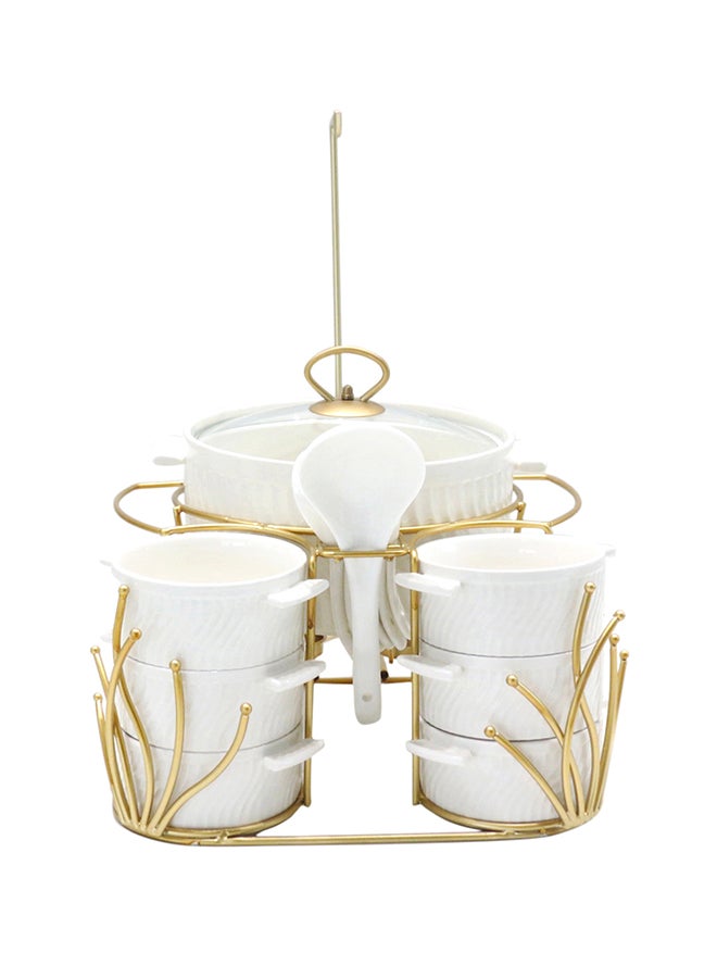 Shallow Bone China Porcelain 16-Piece Soup Set - White and Gold Elegance - CX1828-A-MG