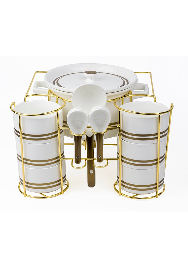 Shallow Porcelain New Bone China Verde 16-Piece Soup Set with Stand - Elegant Dining Ensemble