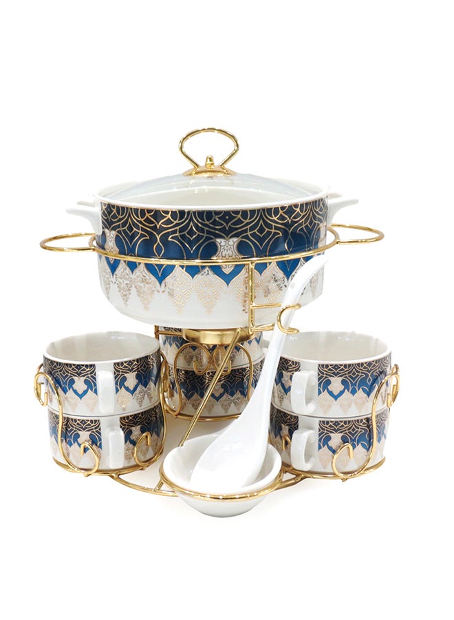 Shallow Bone China Porcelain 17-Piece Soup Set - White and Gold Elegance - CX1526-Y129
