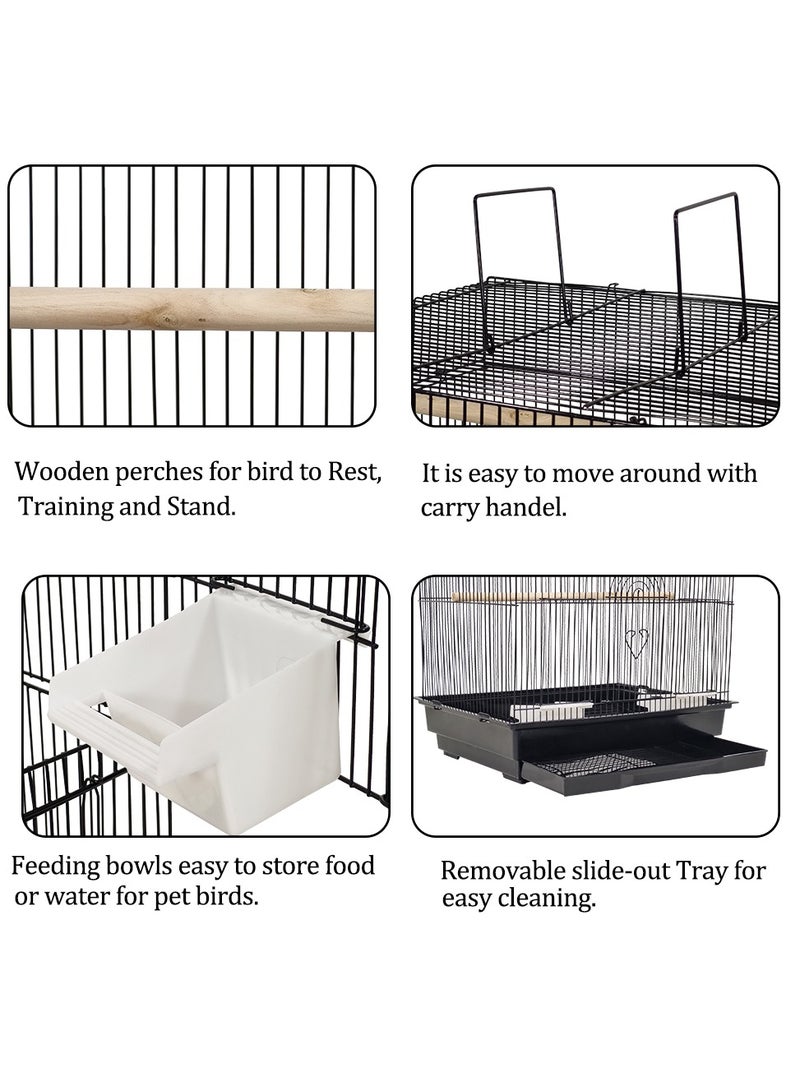 Bird cage for small and medium birds, Lightweight bird cage with slide-out tray, feeding bowls, and standing perch made of durable steel wire frames 98 cm (Black)