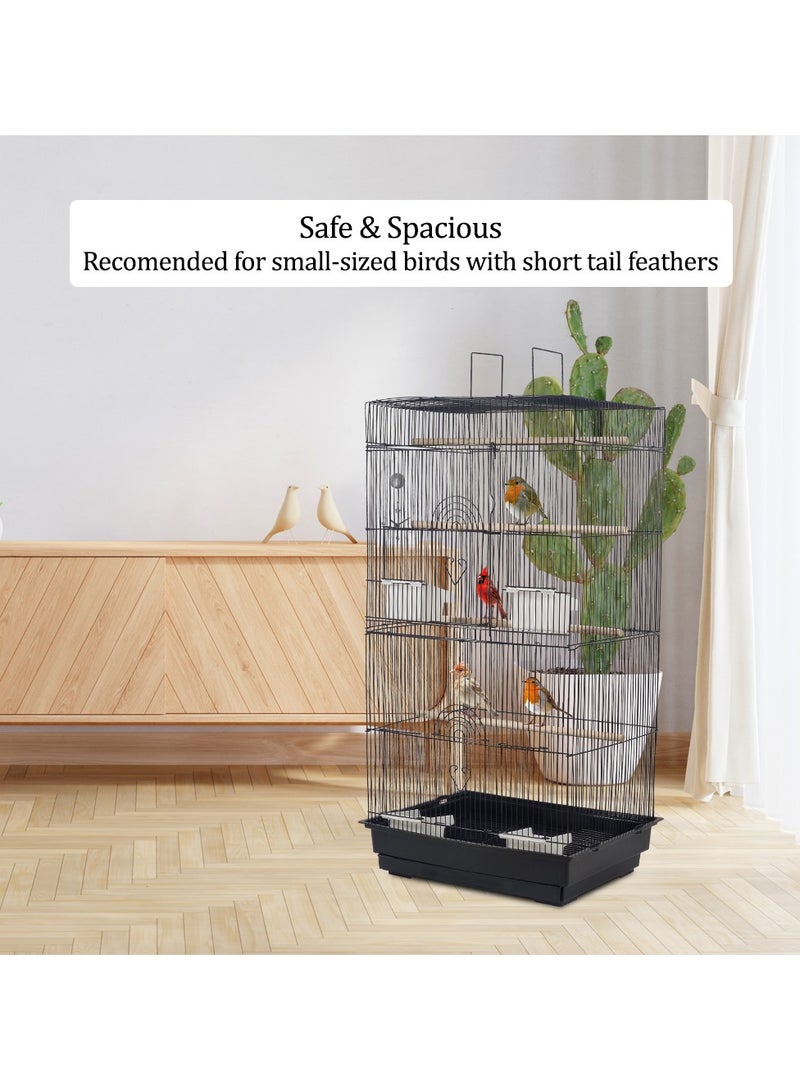 Bird cage for small and medium birds, Lightweight bird cage with slide-out tray, feeding bowls, and standing perch made of durable steel wire frames 98 cm (Black)