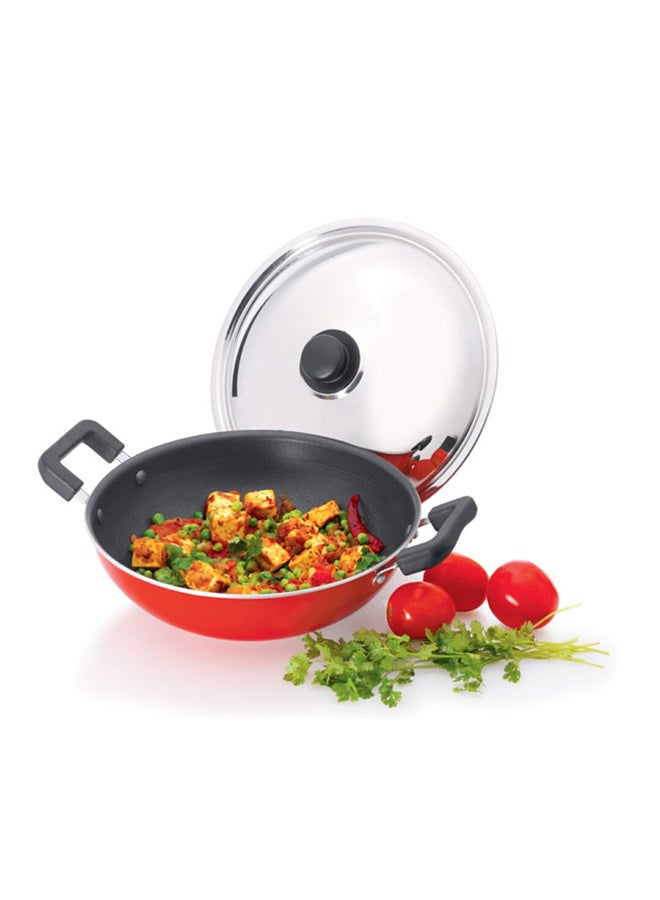 Premier Aluminium Non Stick Kadai with Stainless Steel lid - 22 Cm