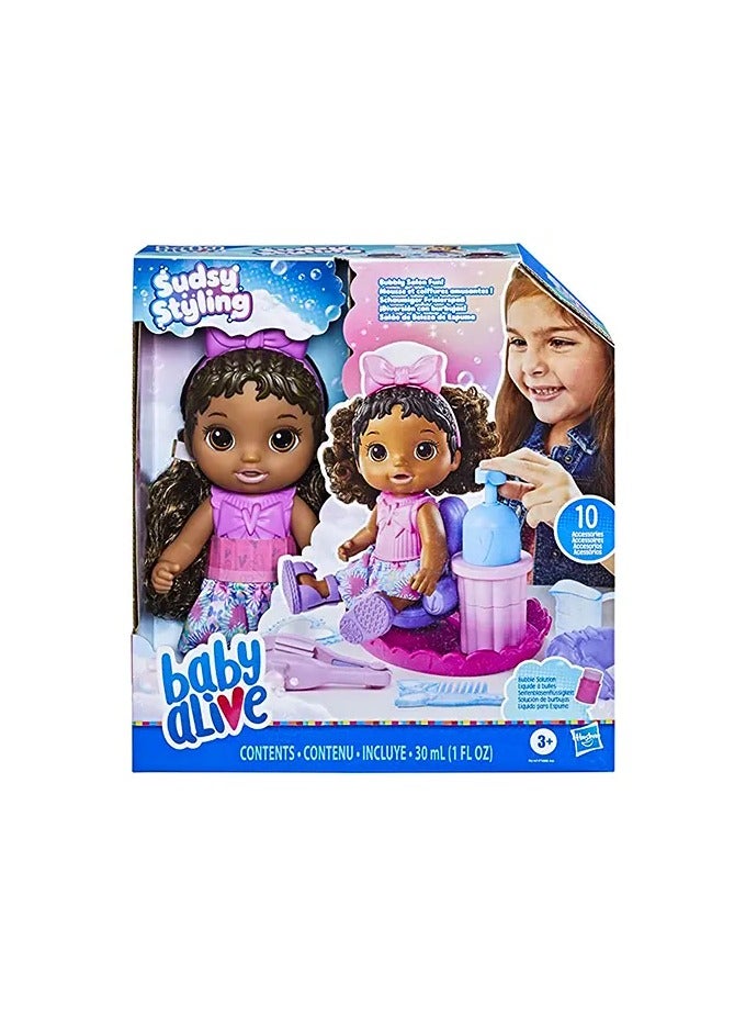 Baby Alive Sudsy Styling Doll, Black Hair, Includes 12-Inch Baby Doll