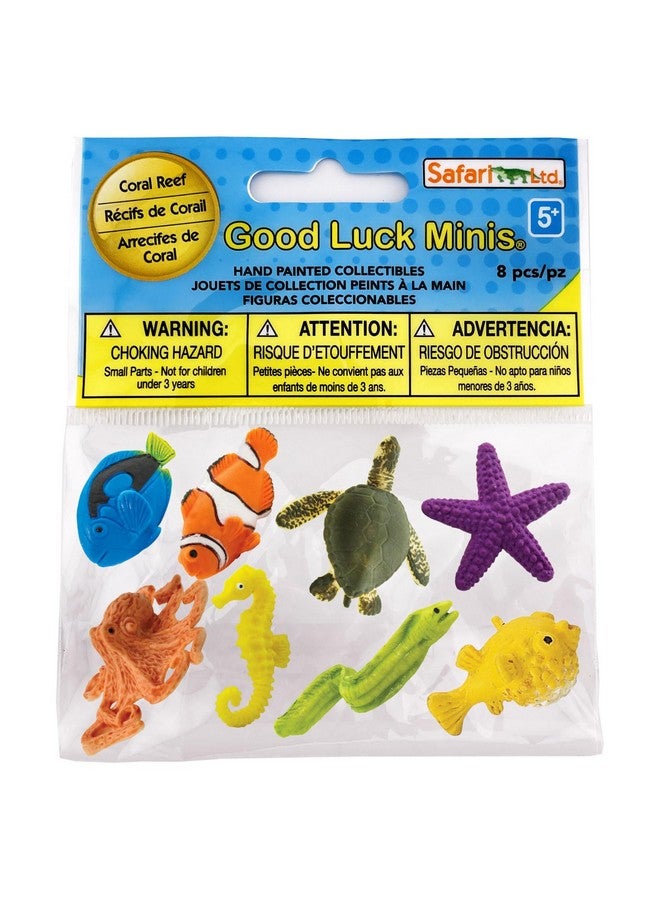 Good Luck Minis Coral Reef Fun Pack 8 Mini Figurines Pufferfish Clownfish Starfish Sea Turtle Seahorse Octopus Blue Tang Moray Eel Educational Toy Boys Girls & Kids Ages 5+