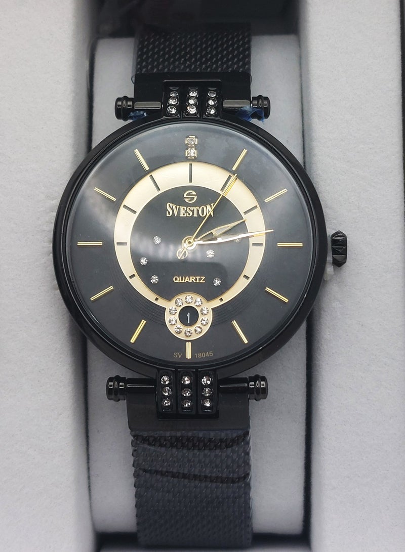 Women's Analog Quartz Black Stainless Steel Band Set Watch SV 18045