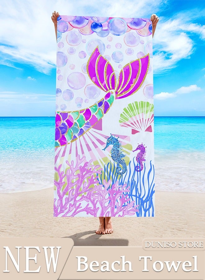 Beach Towel Oversized Microfiber Mermaid Beach Towels for Travel Quick Dry Towel for Swimmers Sand Proof Beach Towels for Women Men Girls Cool Pool Towels Beach Accessories Super Absorbent Towel