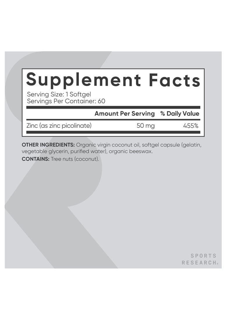 SR Zinc Picolinate with Organic Coconut Oil 50mg 60 softgels