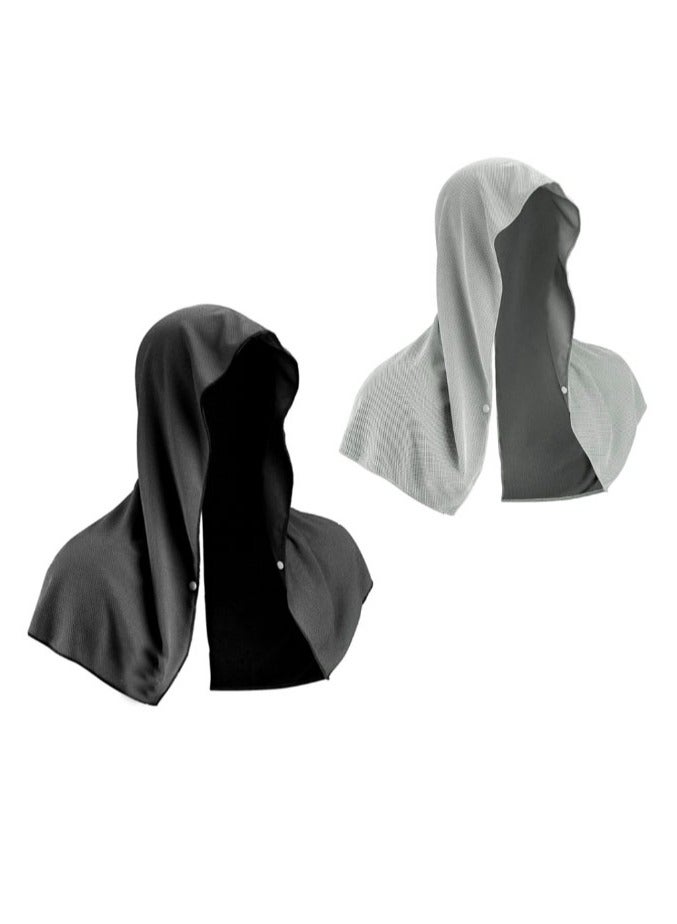Cooling Hoodie Towel, Cooling Towels for Neck and Face, When Wet Cooling Neck Wraps, UV Protection Cooling Neck Wraps, Sport Workout Camping Cycling Cool Towel for Hot Weather (Black+Grey)(2 Pack)