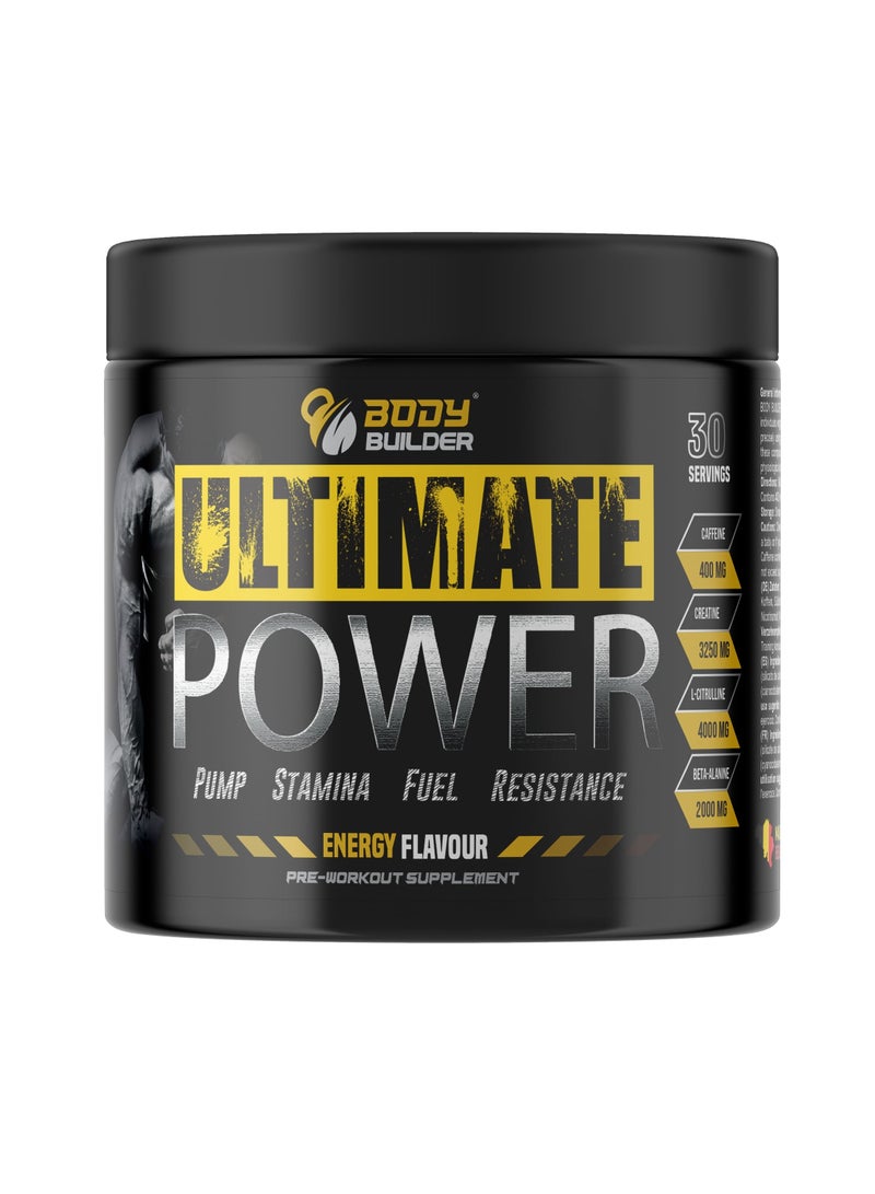 Body Builder Ultimate Power Pre Workout Supplement - Energy Flavour - 30 servings