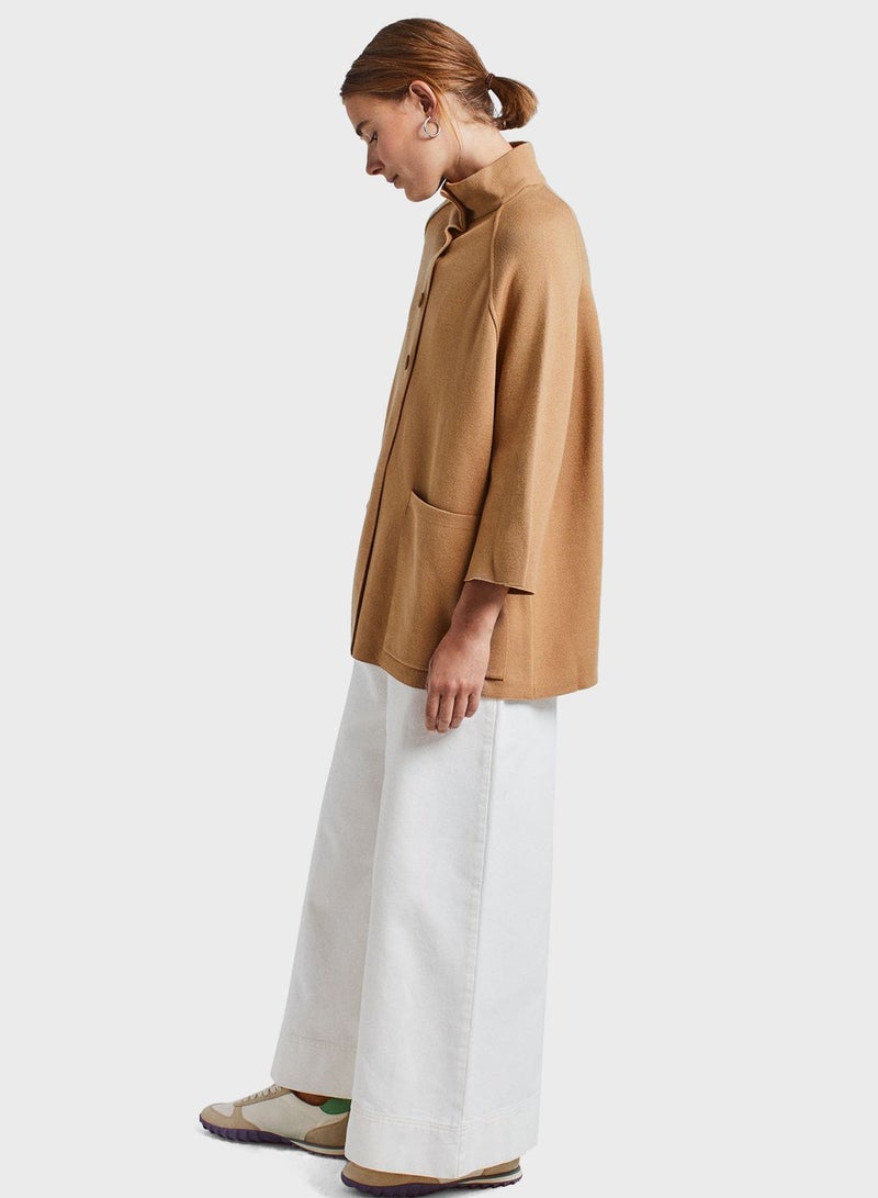 Buttoned Neck Poncho