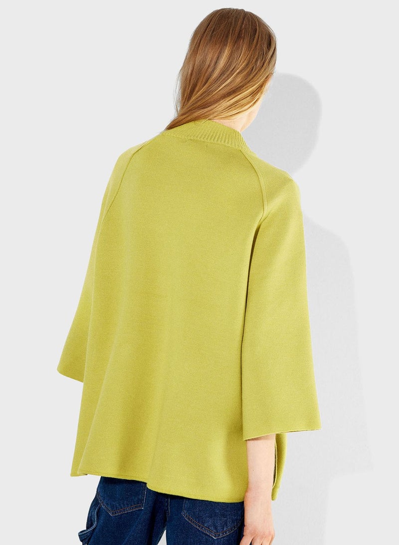 Buttoned Neck Pocket Detail Poncho