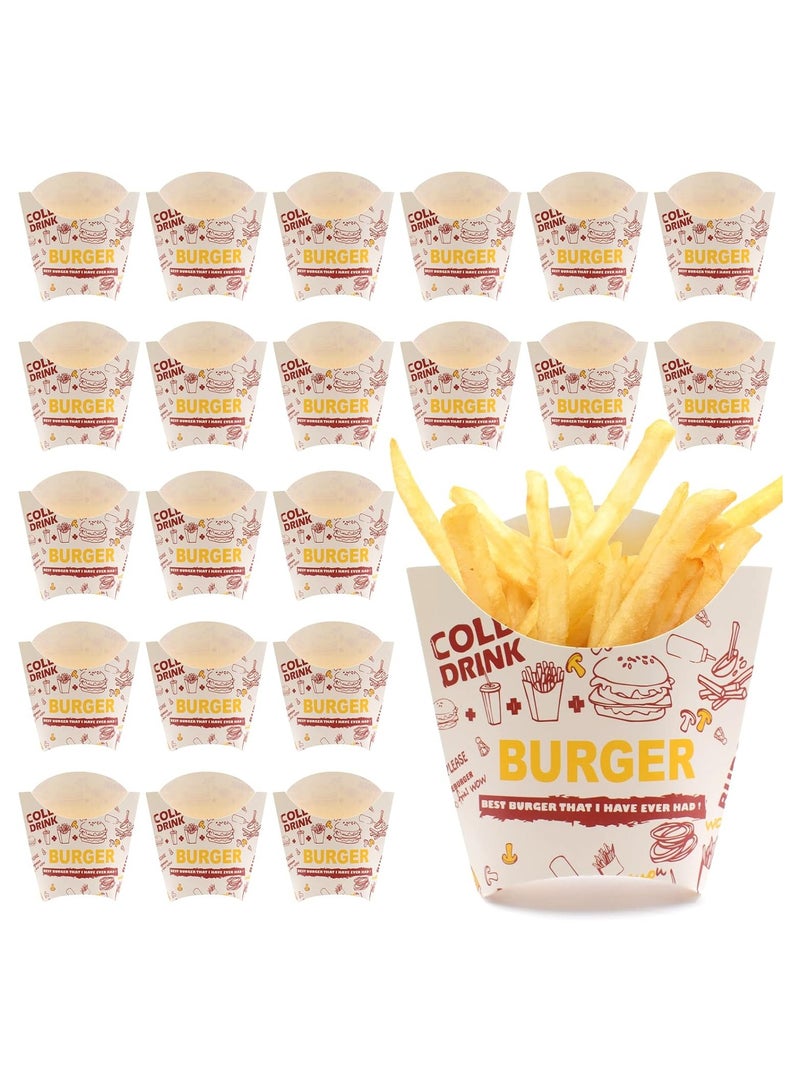 100PCS French Fry Box, French Fries Holder Cardboard, French Fry Cups Paper, Burger Container, Snack Bags, Clear Pattern Stand Packaging, Fast food Takeout for Party Charcuterie Home