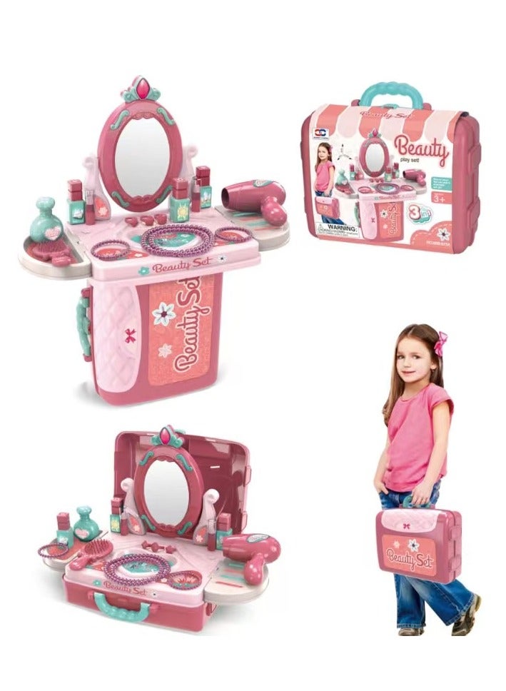 3 in 1 Pretend Beauty Dresser Vanity Makeup Play Set for Girls