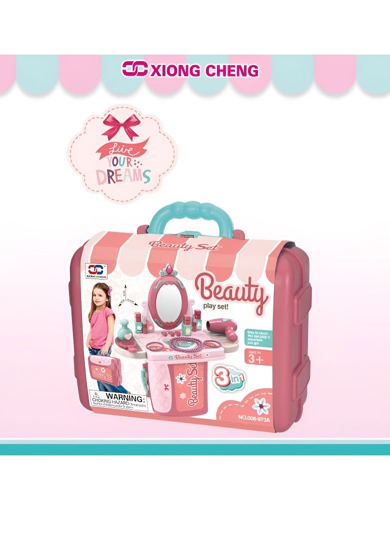 3 in 1 Pretend Beauty Dresser Vanity Makeup Play Set for Girls