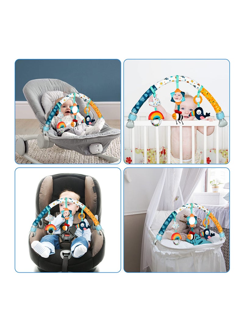 Baby Stroller Musical Animal Arch Toys, Detachable Activity Arch for Bassinet and Crib Baby Mobile with Musical Animal Arch Stroller Arch with Rattles BB Squeaker Teether for Bassinet Crib