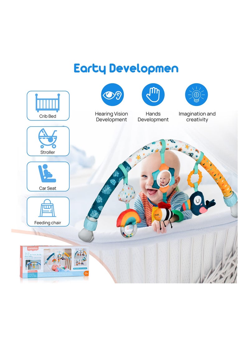 Baby Stroller Musical Animal Arch Toys, Detachable Activity Arch for Bassinet and Crib Baby Mobile with Musical Animal Arch Stroller Arch with Rattles BB Squeaker Teether for Bassinet Crib