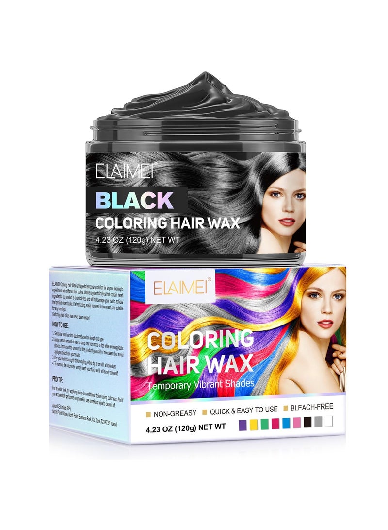 Hair Color Wax, Unisex Temporary Hair Dye Wax Colour, 120g One-time Natural Hair Spray Mud Hairstyle Cream, Washable Instant Styling Coloring Clay, for Party, Cosplay, Masquerade (Black)