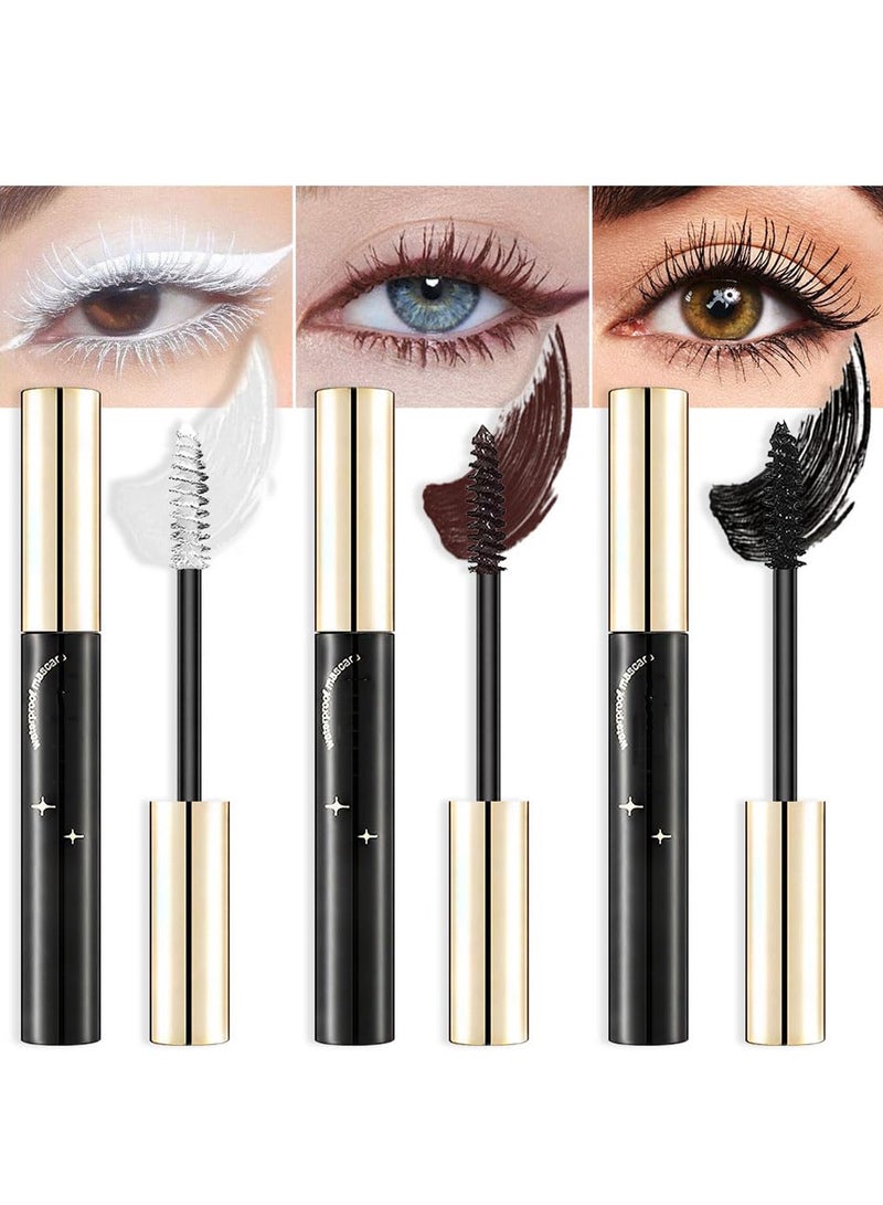 Waterproof Color Mascara, 3PCS Color Mascara Eyeliner Charming Longlasting Mascara for Eyelash Eye Makeup, Fast Dry Eyelashes Curling Lengthening Makeup Eye (White Brown Black)