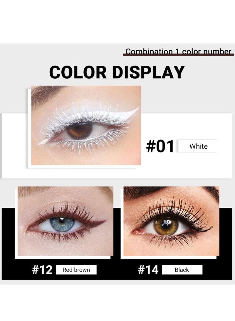 Waterproof Color Mascara, 3PCS Color Mascara Eyeliner Charming Longlasting Mascara for Eyelash Eye Makeup, Fast Dry Eyelashes Curling Lengthening Makeup Eye (White Brown Black)