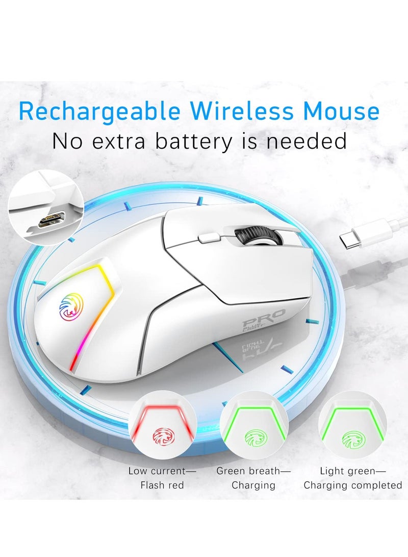 Wireless Gaming Mouse, Ergonomic Bluetooth Mouse with Tri-Mode & RGB Backlit, 4 Gears DPI Adjustable, 1000HZ Rate of Return, Macro Editing Programmable Mouse Game Mice for Pc Computer Laptop