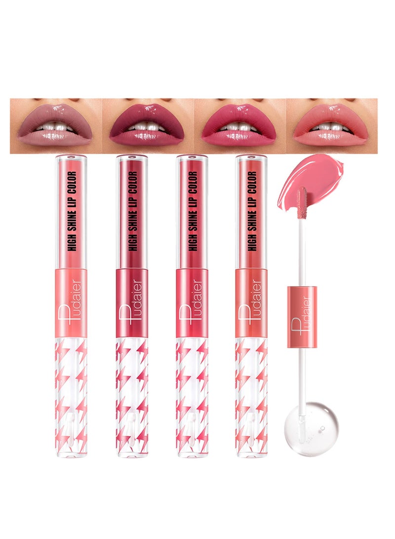 Lip Gloss Set, 4 Pcs Makeup Lip Gloss, Long Lasting Lip Shine, Lipsticks For Women Long Lasting, Double Ended Clear Lip, High Pigment Liquid Lipstick, Cosmetics Glaze Lip