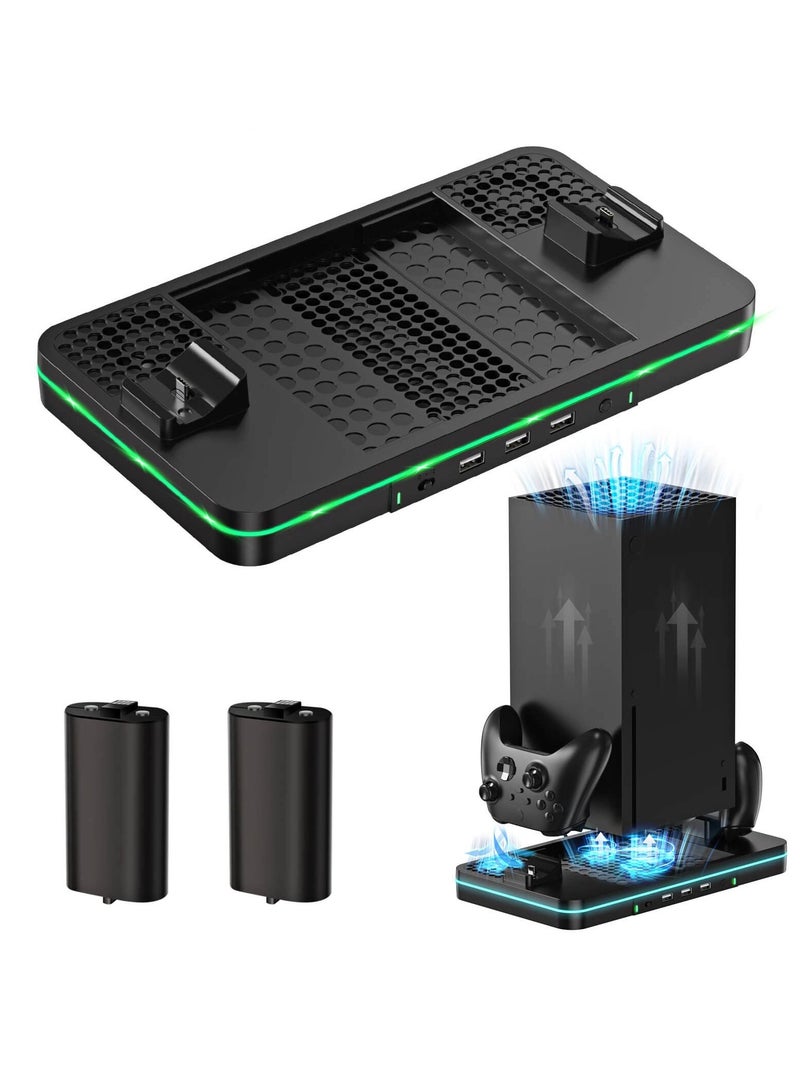 Cooling Stand Compatible with Xbox Series S, Dual Purpose Cooling Fan with 2 X 1100 mAh Handle Rechargeable Battery Station & 3 USB Ports, Dual Controller Cooler System Dock for Xbox Series X/S