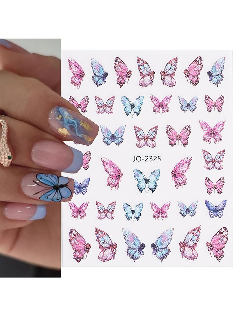 Butterfly Nail Art Stickers, 3D Butterfly Self-Adhesive Nail Decals, Nail Designs Decorations for Nail Gel Polish, Butterfly Nail Decoration DIY Manicure Decor for Women Girls, 6 Sheets