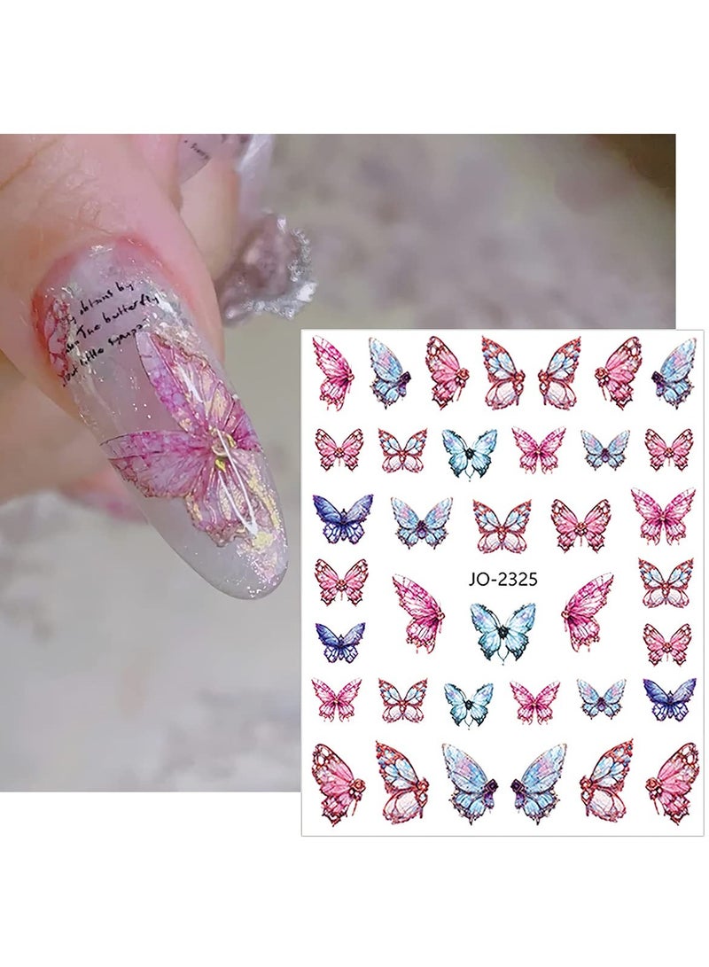 Butterfly Nail Art Stickers, 3D Butterfly Self-Adhesive Nail Decals, Nail Designs Decorations for Nail Gel Polish, Butterfly Nail Decoration DIY Manicure Decor for Women Girls, 6 Sheets