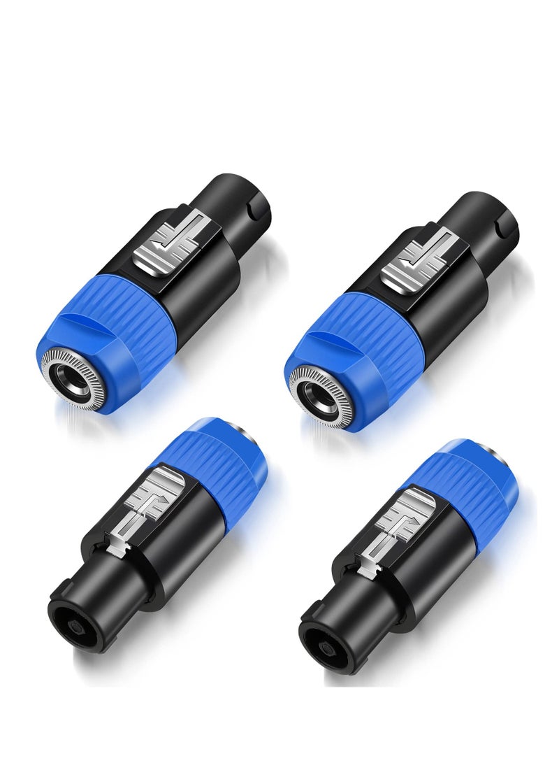 4 Pack Nl4fc Speaker to 1/4 Adapter, Speaker Male to 1/4 Inch Ts Female Converter, 1/4 Inch Female to Nl4fc Male Connectors, Work with 1/4 Port (Blue)