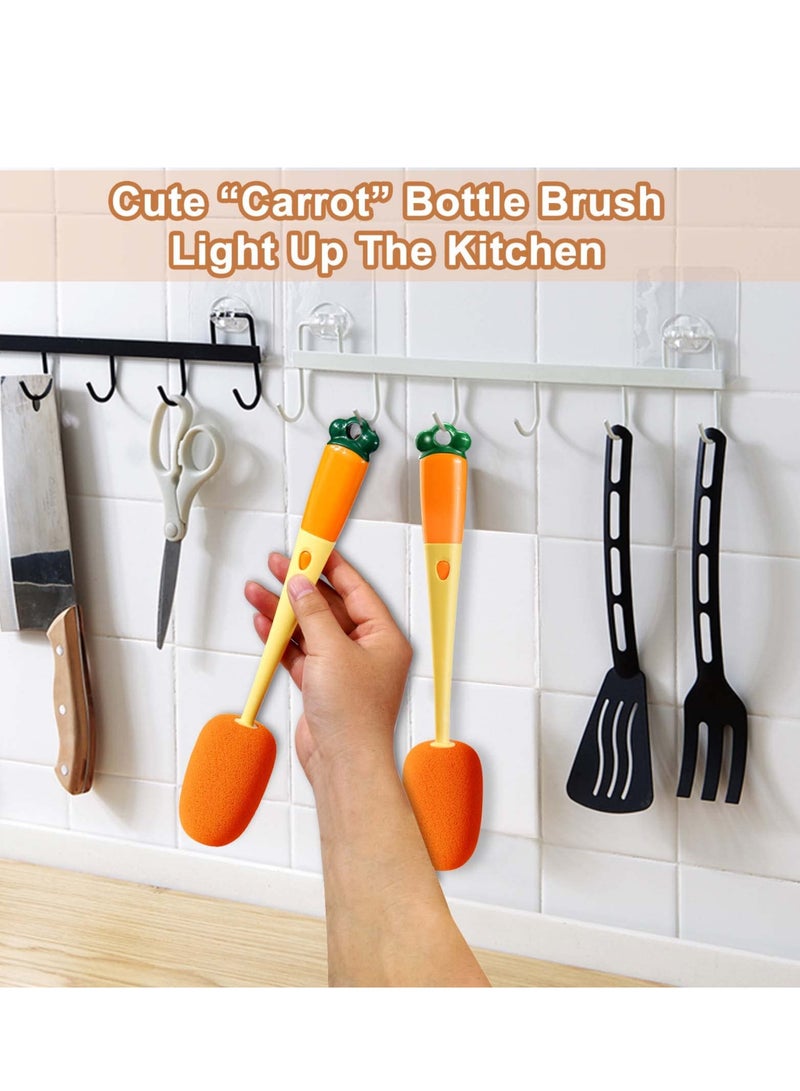 Bottle Brush Cleaner. 3 in 1 Carrot Baby Multifunctional Replaceable Sponge Cleaning Brush for Kitchen Water Bottle Cover Feeding Nozzle Glass Cup Crevice Home Washing Tool