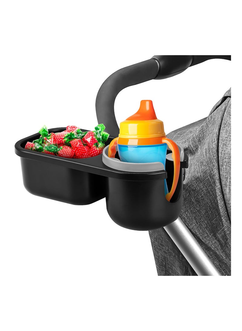 2-In-1 Stroller Cup Holder with Snack Tray, Universal Tray, Drink Holder with 360-Degree Non-Slip Clamp, Clamp Adjustable In Width, Fit All Strollers, Shopping Carts, Push Walkers(1 Pack)