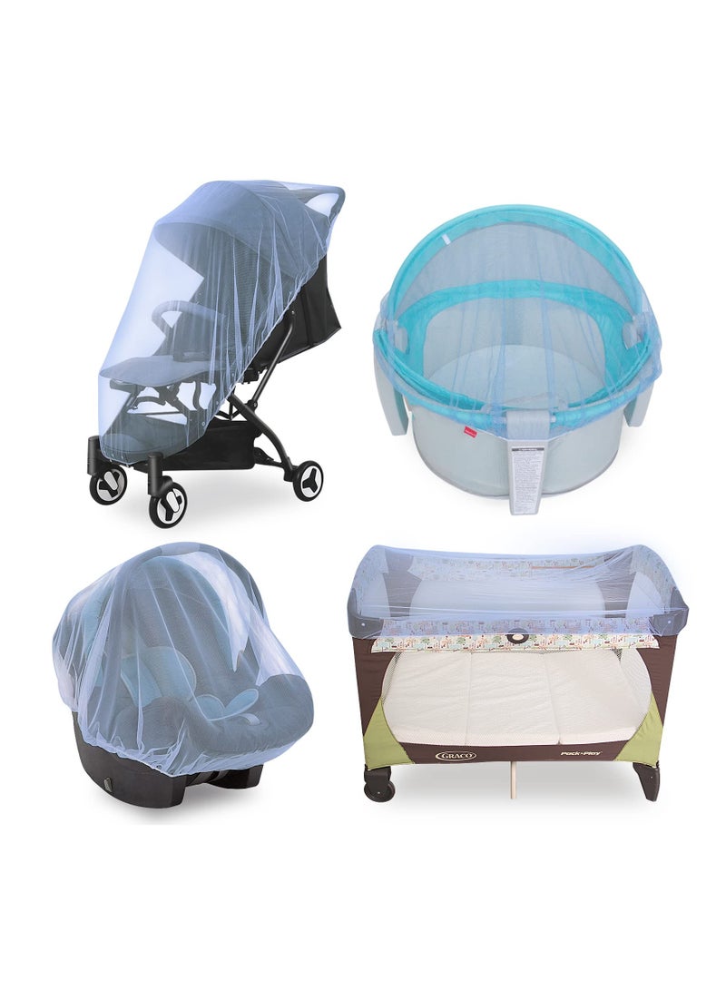 4PCS Mosquito Net for Stroller, Stroller Mesh Cover Bassinet Insect Protection Bug Net Playard Bug Barrier Stroller Mesh Cover Universal Stroller Net Travel Stroller Accessory for Cradles(Blue)