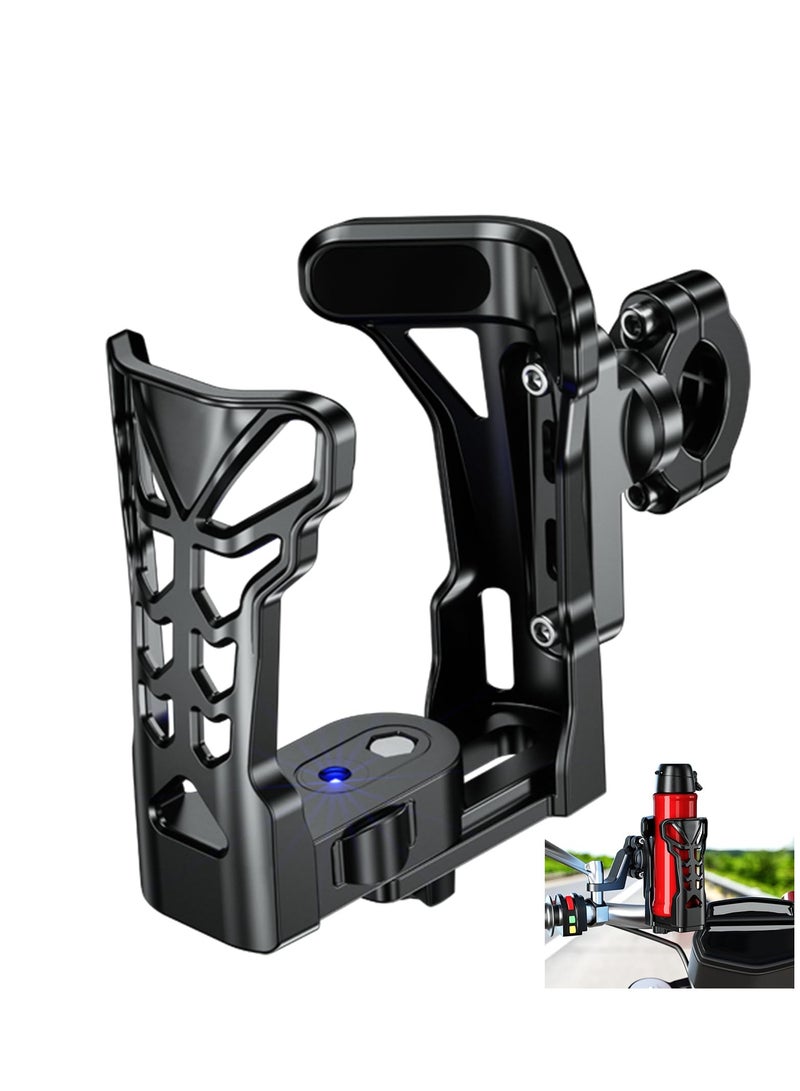 Motorcycle ATV Cup Holder, Upgraded Motorcycle Drink Holder Handlebar, Bike Water Bottle Holder with Atmosphere Light, 360° Rotation Expandable Design, Max Load 32oz for Scooter Bike Motorcycle