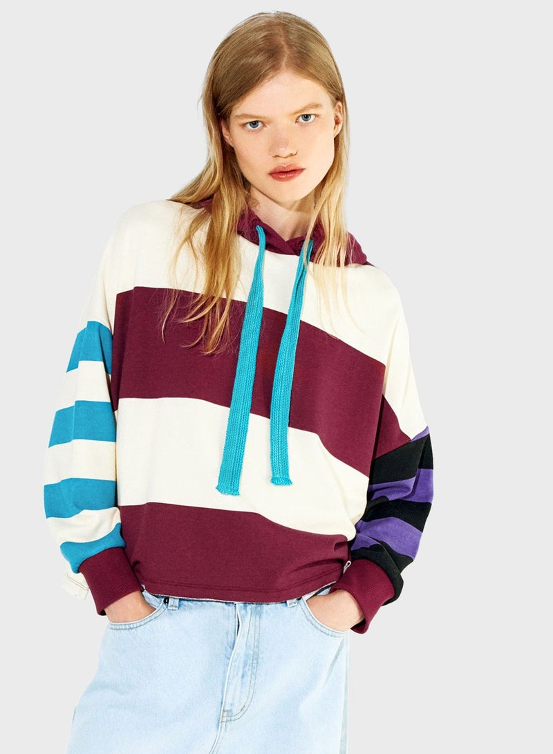 Drawstring Color Block Sweatshirt