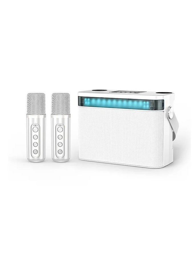 YS 224 Portable Wireless Bluetooth Karaoke Speaker Stereo Bass With Dual Microphones White
