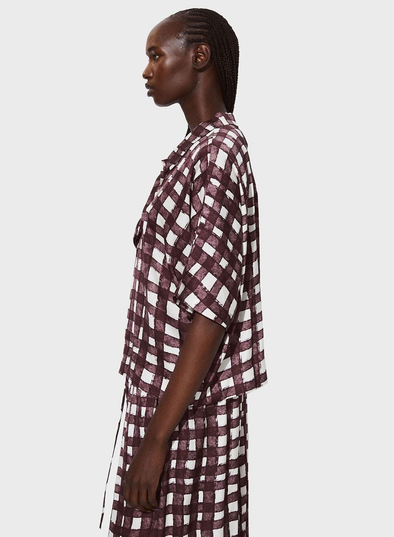 Checked Buttoned Neck Top