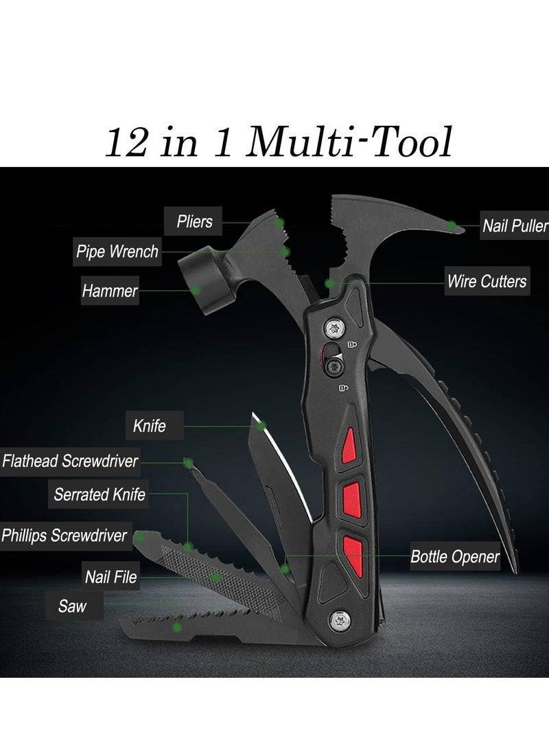 Multitool Hammer, Portable 12in1 Multi Tool Gadgets for Men, Camping Accessories Survival Gear, Emergency Tool Hammer for Home or Car, Unique Gifts for Him Boyfriend Husband