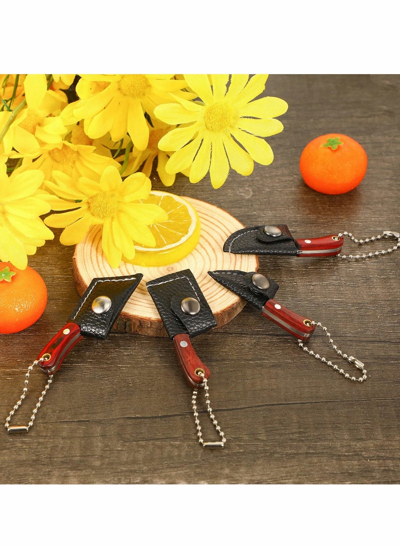 Knife Keychain Pocket Knife Set Tiny Knife Key Chain Wooden Handle Small Leather Sleeve Knife Outdoor Portable Carry on Decorative Gift Package Unboxing Knife Letter Opener