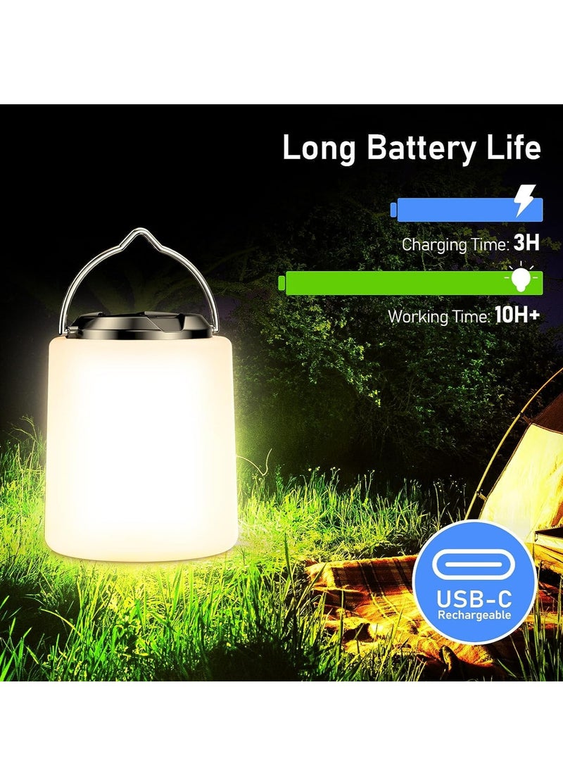 Camping Lantern Rechargeable, 2000mAh Camping Lights Lamp, 3000K Warm Light, Brightness Adjustable 3 Light Modes,10+ Hrs Runtime Waterproof Tent Light for Camping, Emergency, Power Cuts