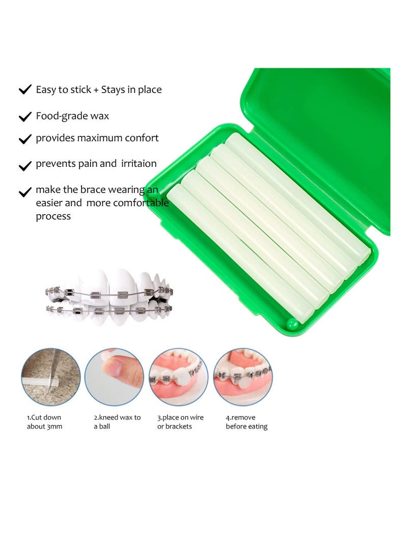 Portable Orthodontic Oral Care Kit for Braces -2 Orthodontic Care Set - Dental Braces Kit, Interdental Brush Dental Wax Dental Floss Toothbrush Cleaning Kit (Green & Red)