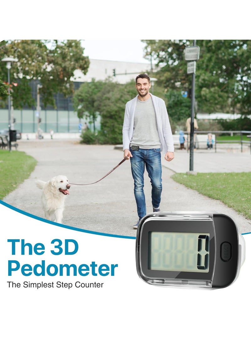 3D Pedometer for Walking, Simple Digital Step Counter with Removable Clip and Lanyard, Accurate Pedometers for Steps Track with Large LCD Display for Men Women Kids Walking Running Hiking Sports