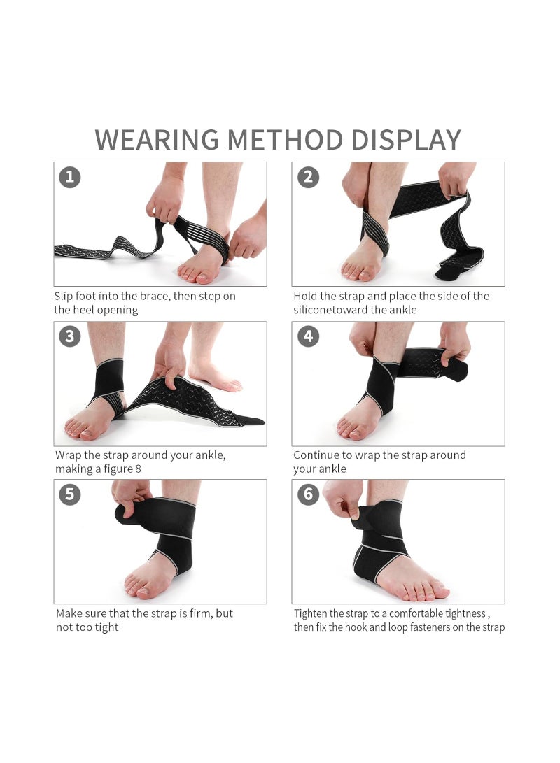 2PCS Ankle Support Brace for Women & Men, Adjustable Compression Ankle Braces for Sports Protection, Foot Brace for Sprained, Plantar Fasciitis, Tendinitis, Ankle Wrap, One Size