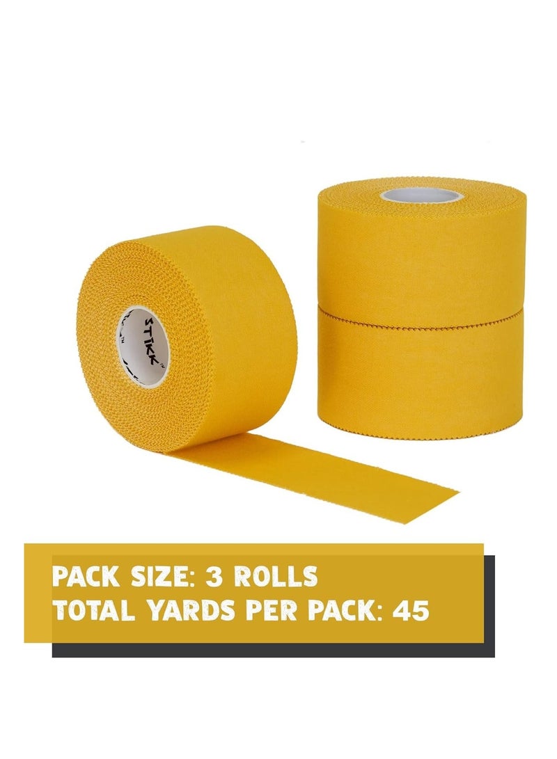 Athletic Tape - 3pk Yellow Athletic Tape - 1.5 inch x 15 Yards - Athletic Tape for Stabilizing & Supporting Muscles and Joints - Athletic Training Supplies to Safeguard Against Sports Injuries