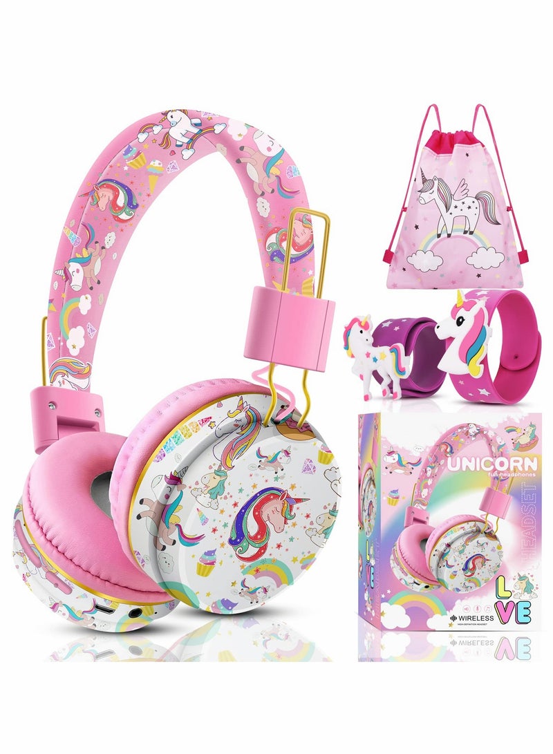 Unicorn Wireless Headphones for Kids, Unicorn Headphones for Girls, Childrens Bluetooth Headphones with Microphone, Adjustable Toddler Headphone Over Ear for Age 2+, Compatible with iPad/Fire Tablet