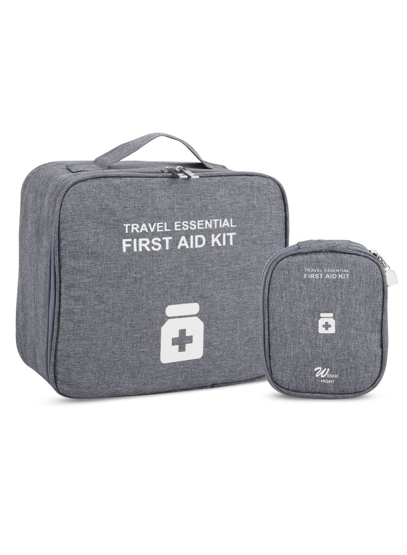 First Aid Kit Bags, 2 Pieces Empty Medicine Bags, First Aid Bag Portable Grey Medical Medicine Bags for Outdoor Camping, Travel, Work
