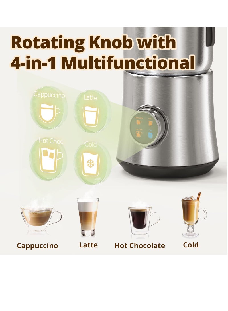 Detachable Electric Milk Frother 4-in-1, 304-Stainless-Steel 500ML Milk Steamer Hot and Cold Milk Foamer Versatile Hot Chocolate and Milk Foamer Milk Frother and Warmer for Coffee Cappuccino,Latte