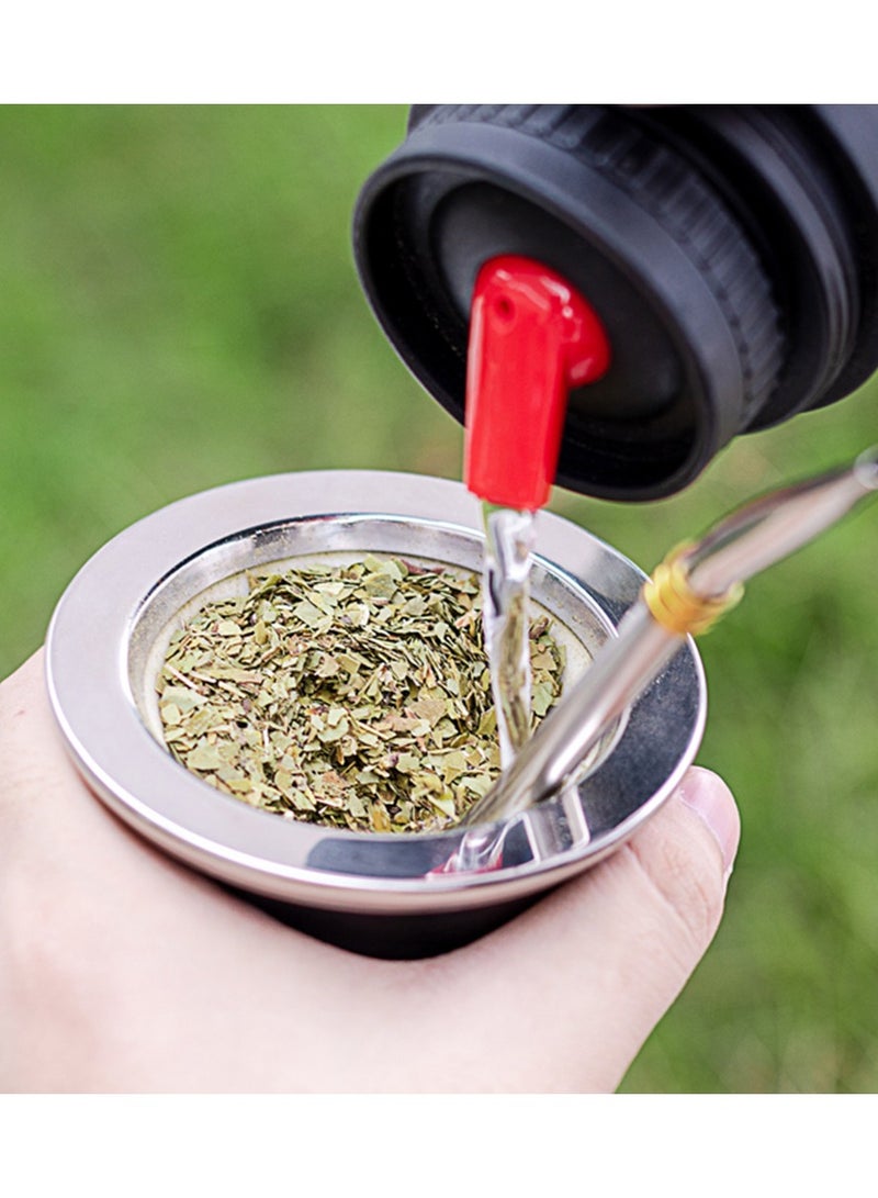 Yerba mate tea cup, leather outer layer, ceramic lining, with straw and cleaning brush