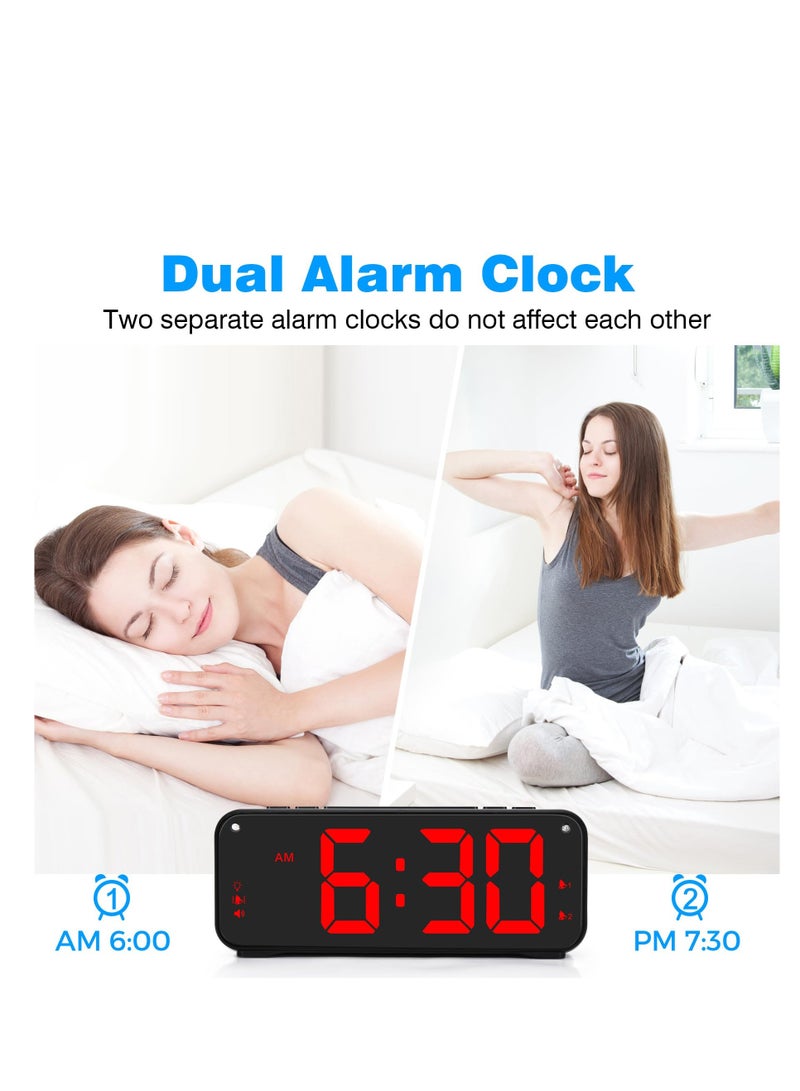 Loud Alarm Clock for Heavy Sleepers Adults, Dual Alarm Clock with Bed Shaker, Digital Vibrating Alarm Clock for Bedrooms, 6.5″large Display with Dimmer, Snooze & 12/24h & Battery Backup (Red)